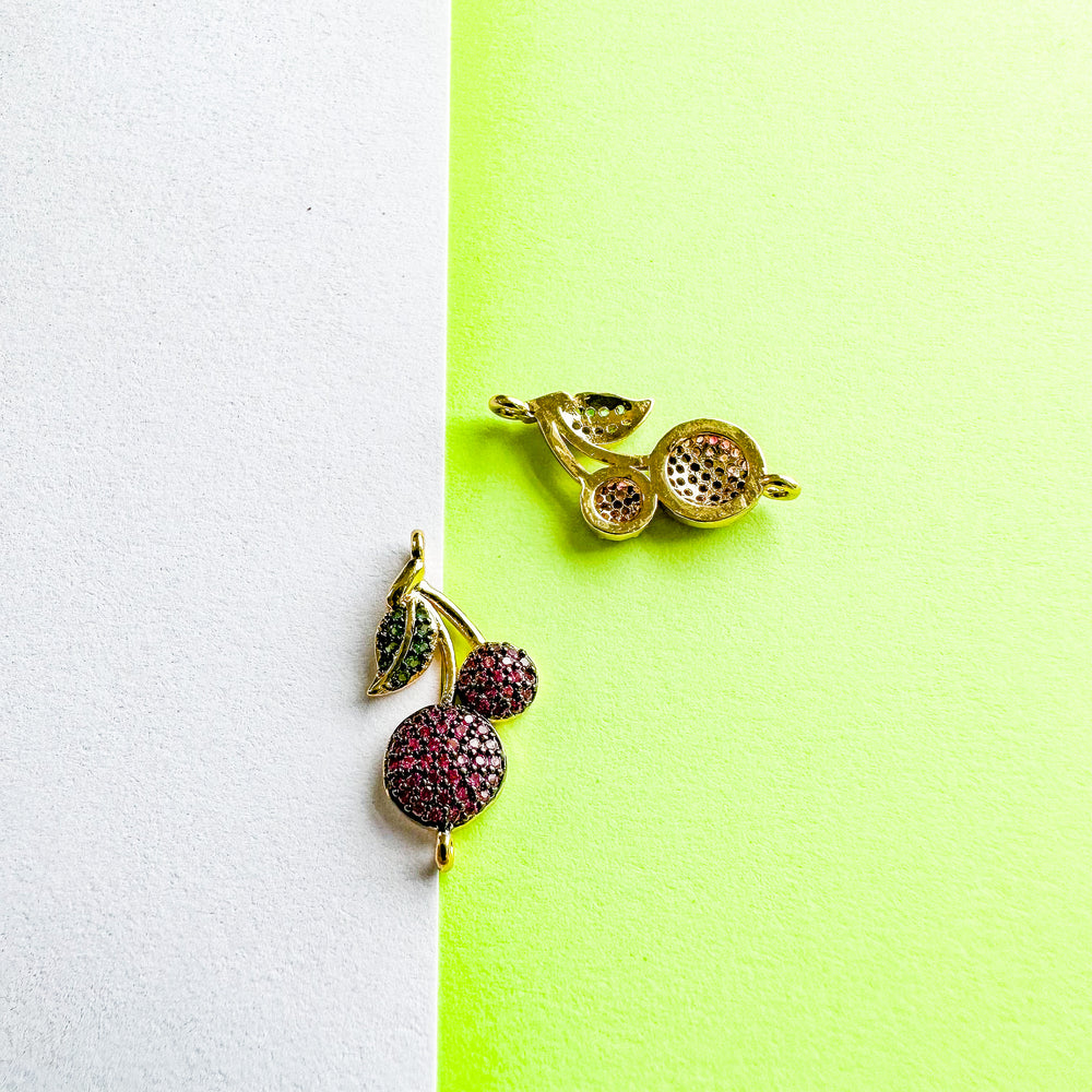 25mm Gold Pave Cherry Connector Charm
