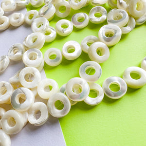 12mm White Mother of Pearl Open Donut Coin Strand