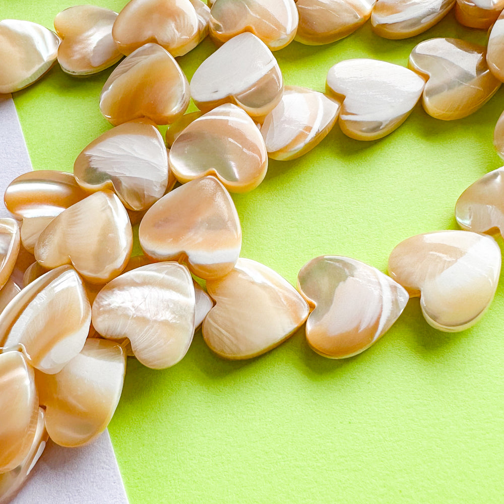 12mm Tan Mother of Pearl Heart Strand