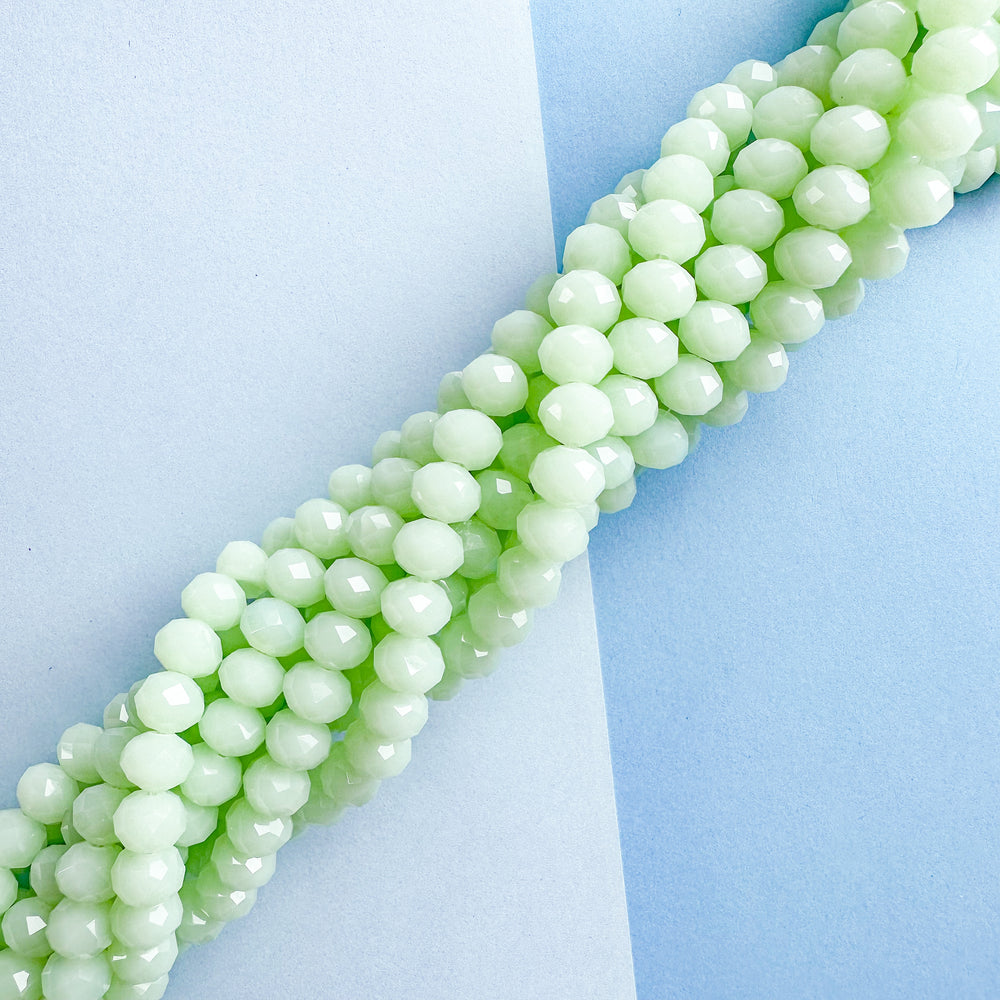 10mm Opaque Mint Green Faceted Crystal Rondelle Strand