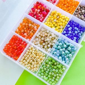 4mm Rainbow Round Stone + Crystal Mix Bead Box Set 1000 pieces+