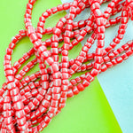 6mm Red and White Stripe Java Glass Strand