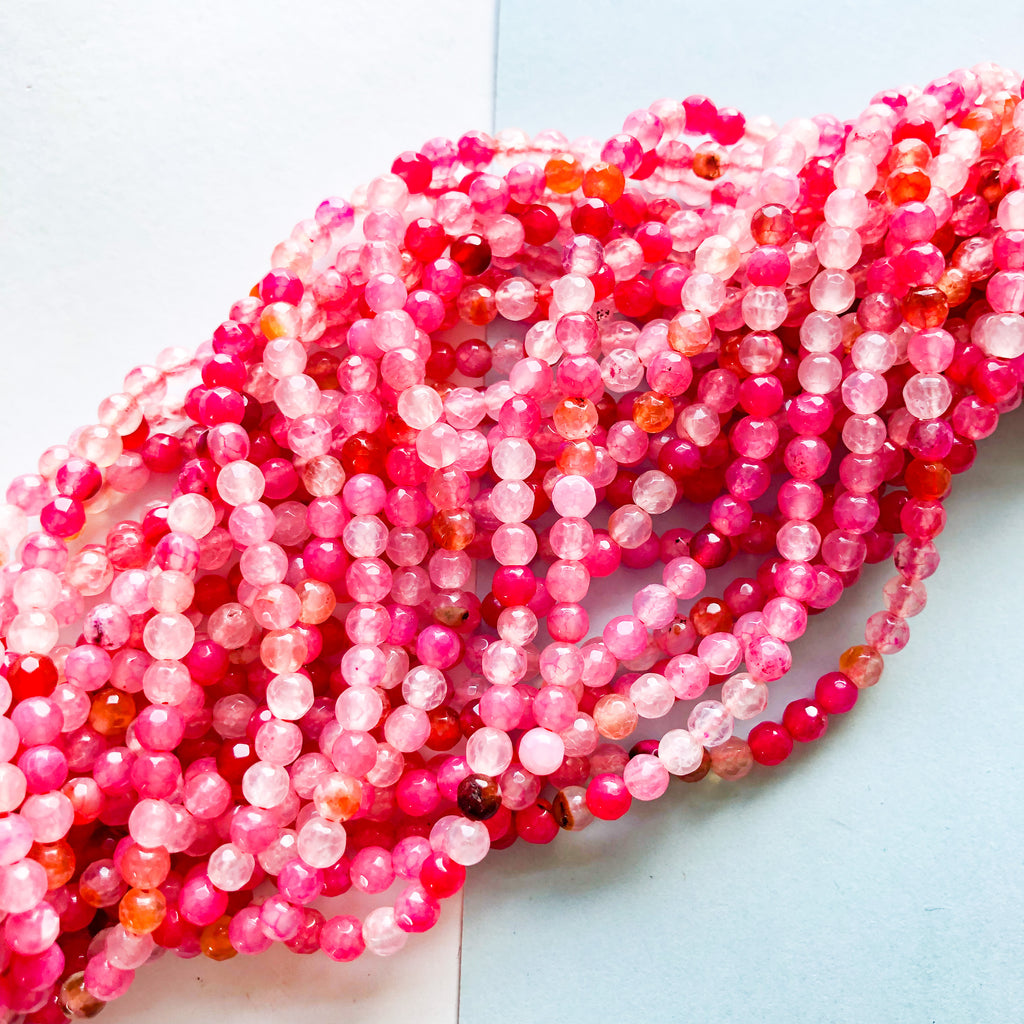 4mm Pink Lemonade Faceted Round Agate Strand Beads, Inc.