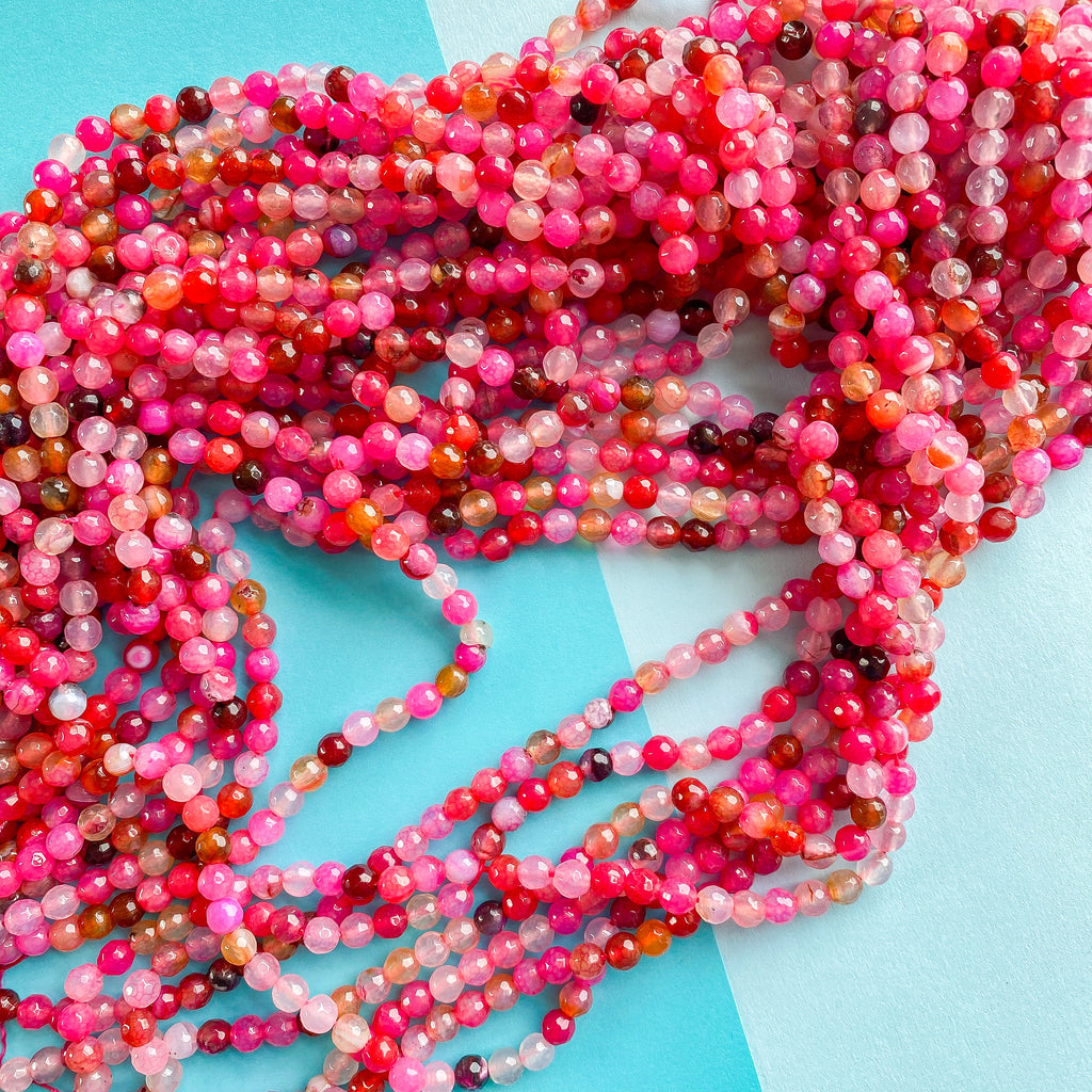6mm Neon Pink Medley Agate Faceted Round Strand Beads, Inc.