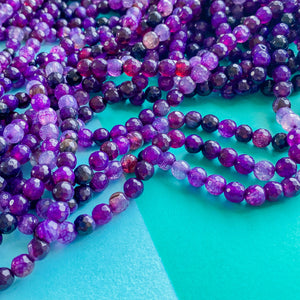 6mm Violet Purple Agate Faceted Round Strand