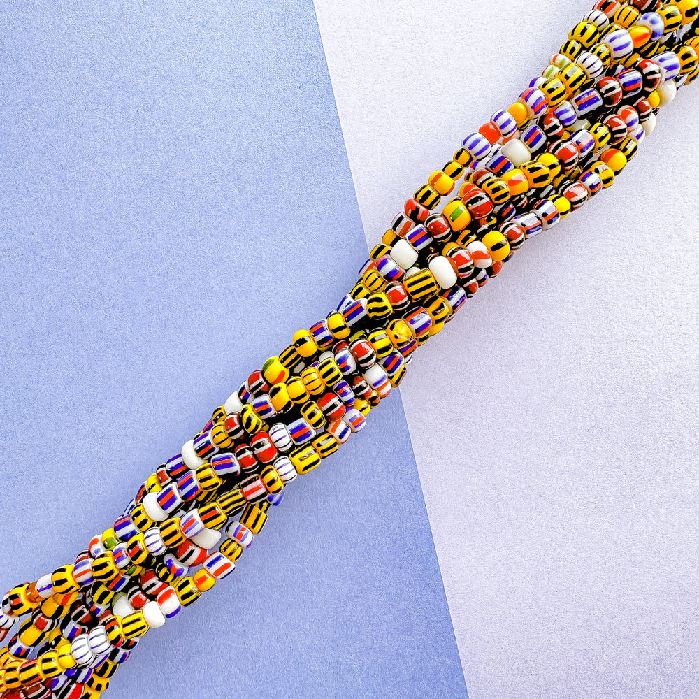 6mm Striped Multi African Glass Seed Bead Strand