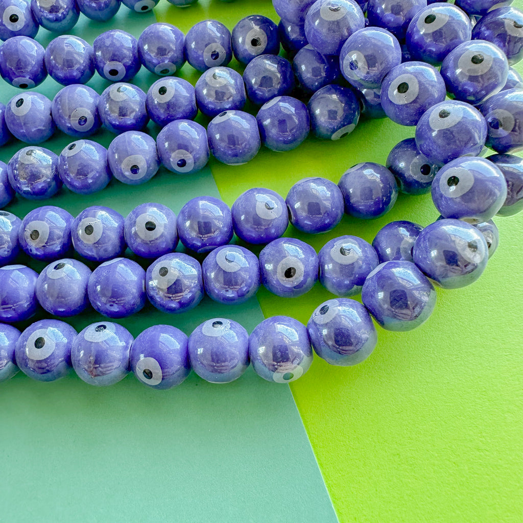 10mm Periwinkle Porcelain Evil Eye Round Strand Beads, Inc.