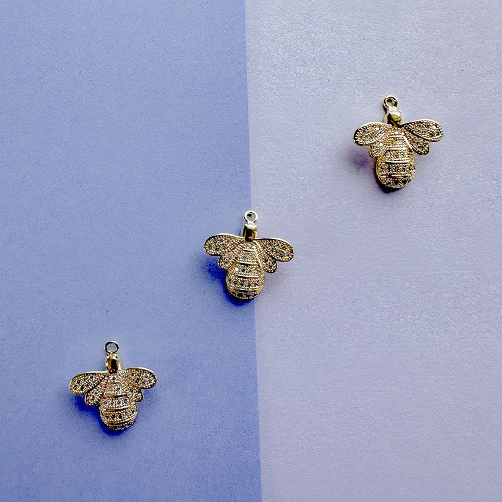 16mm Gold Pave Bumble Bee Charm