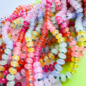 8mm Rainbow Candy Smooth Dyed Jade Rondelle Long Knotted Loop