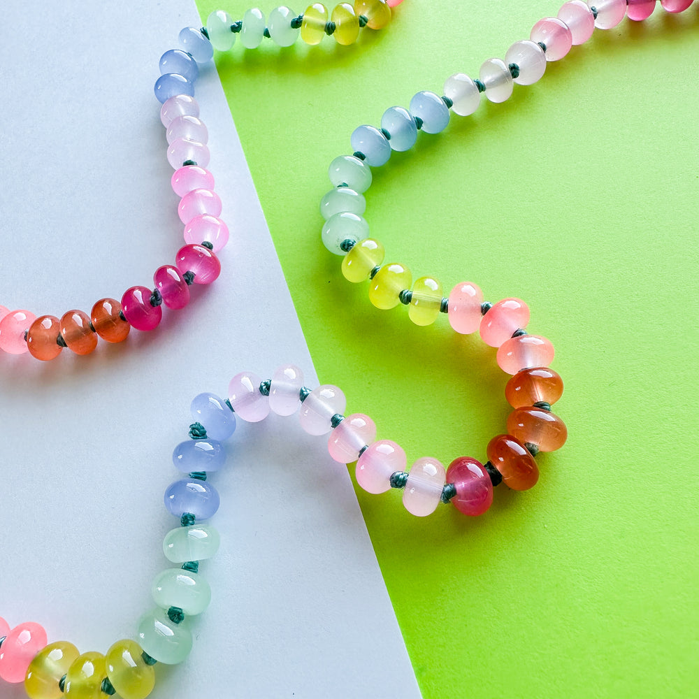 8mm Rainbow Candy Smooth Dyed Jade Rondelle Long Knotted Loop