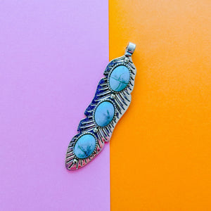 68mm Turquoise Cabachon Silver Feather Pendant
