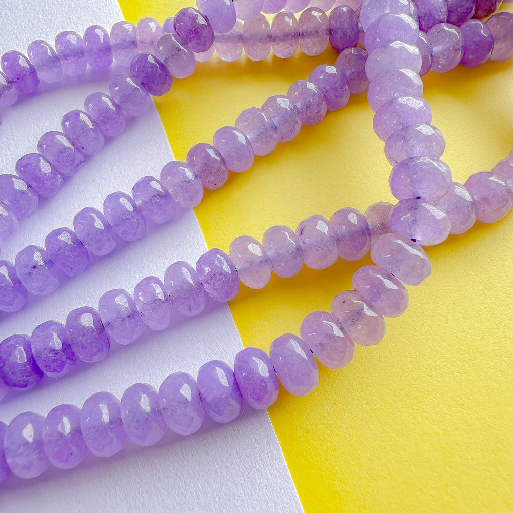8mm Purple Faceted Dyed Jade Rondelle Strand