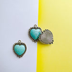 36mm Turquoise Heart Cabachon Pewter Pendant Charm