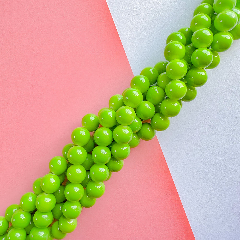 14mm Lime Green Smooth Coated Glass Round Strand