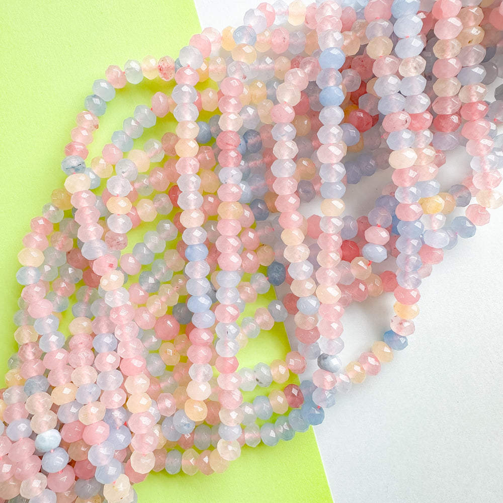 8mm Multi Pastel Dyed Jade Faceted Rondelle Strand