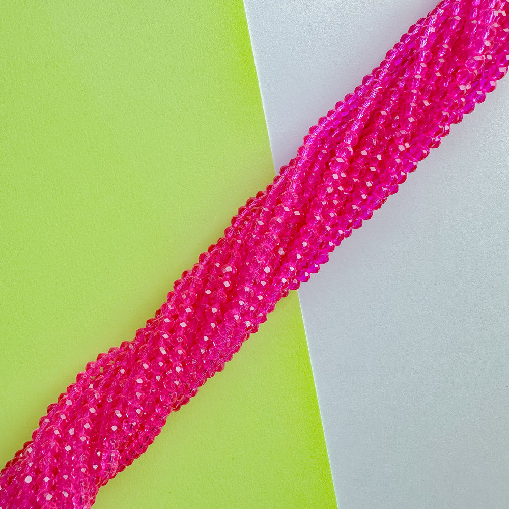 4mm Neon Pink Faceted Crystal Rounds Strand