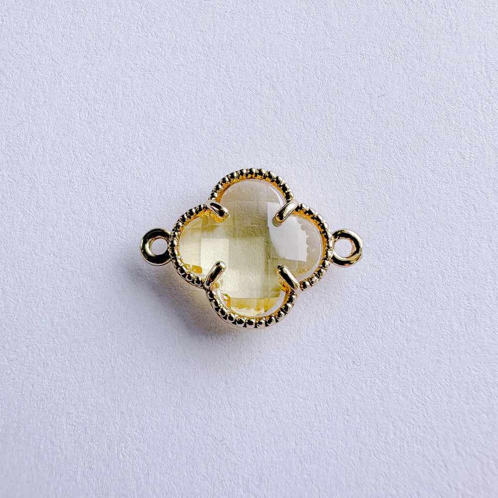 16mm Canary Yellow Crystal Gold Quatrefoil Connector