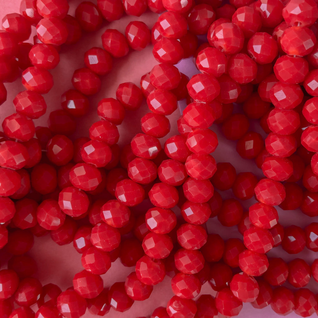 Crystal 8x10mm Light Siam Red Faceted Coin Beads - 8 inch strand