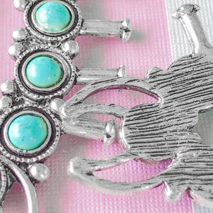 58mm Abstract Faux Turquoise Silver Beetle Pendant