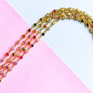 4mm Gold Plated Rainbow Multi Crystal Bezel Linked Chain