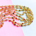 4mm Gold Plated Rainbow Multi Crystal Bezel Linked Chain