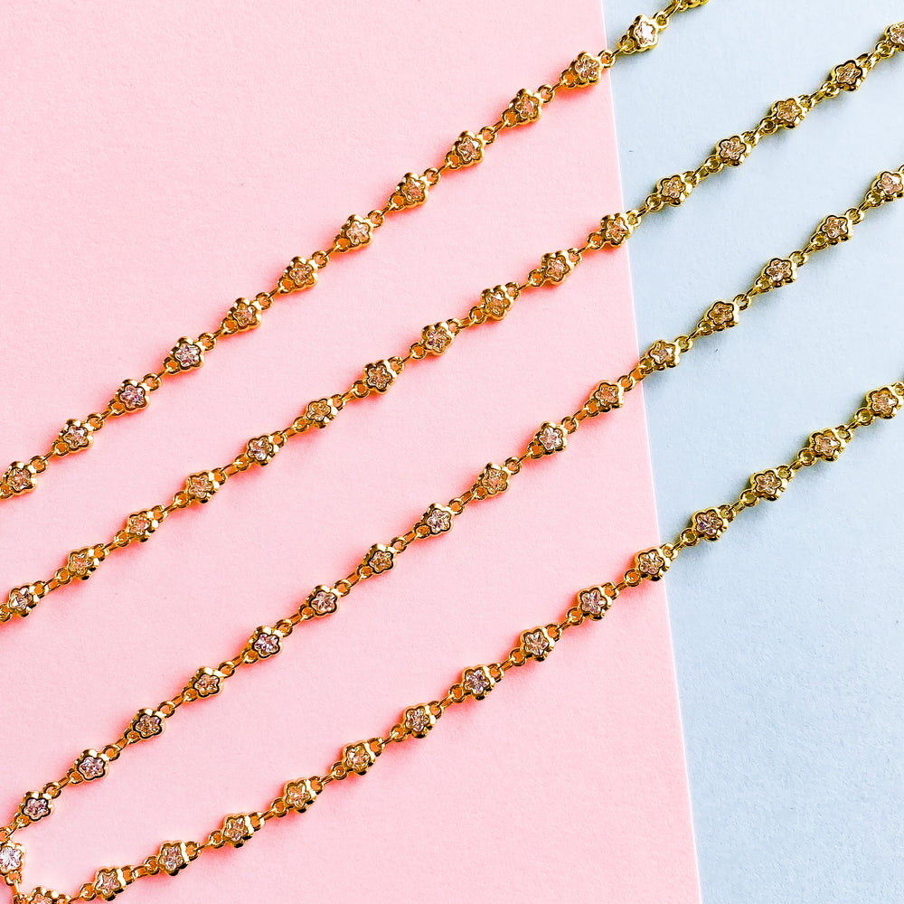 4mm Gold Plated Daisy Crystal Bezel Linked Chain