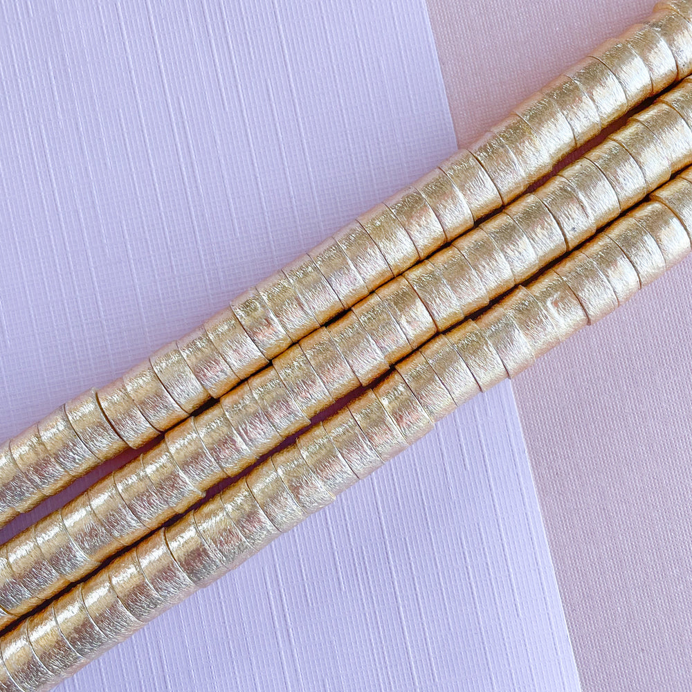 10mm Brushed Gold Short Cylinder Strand