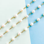 10mm Freshwater Pearl Gold Crystal Linked Chain