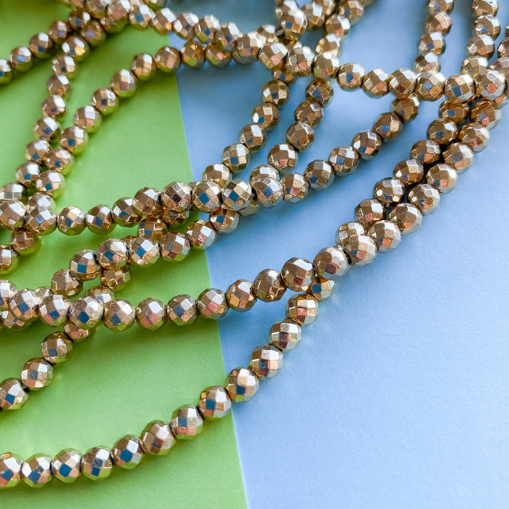 4mm Gold Faceted Hematite Rounds Strand Beads, Inc.
