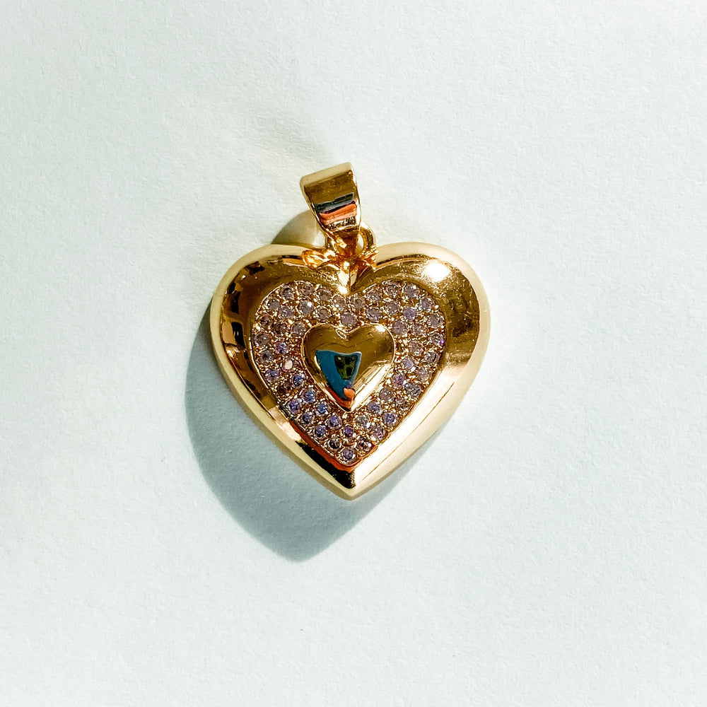 18mm Pave Gold Domed Heart Charm