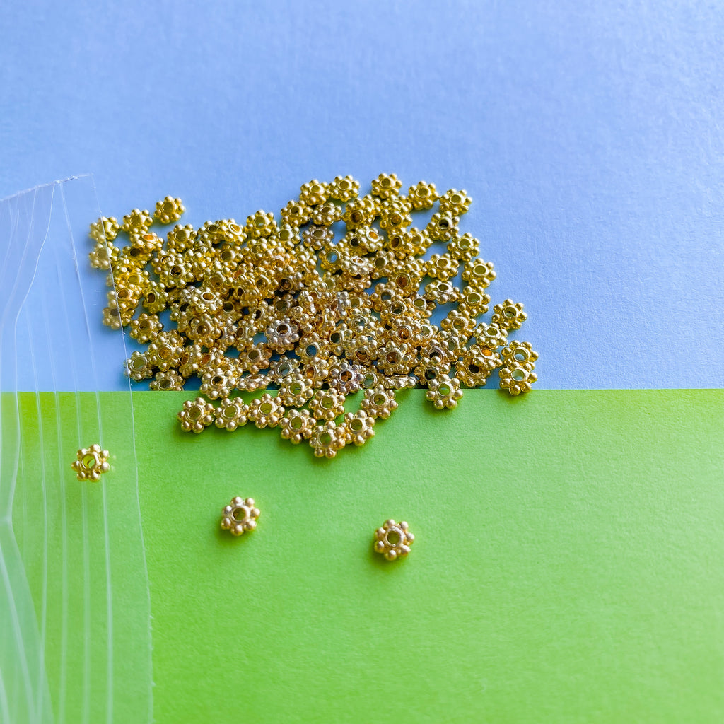 4mm Gold Daisy Disc Spacer Pack Beads, Inc.