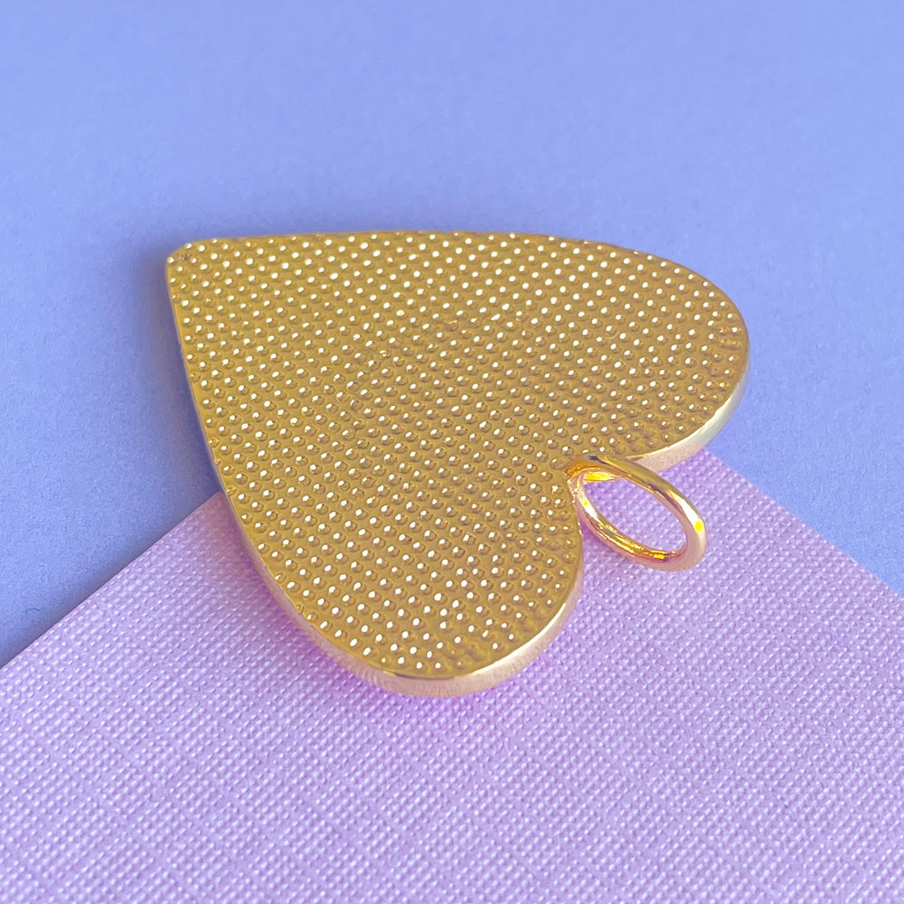 32mm Pink Enamel Gold Heart Pendant
