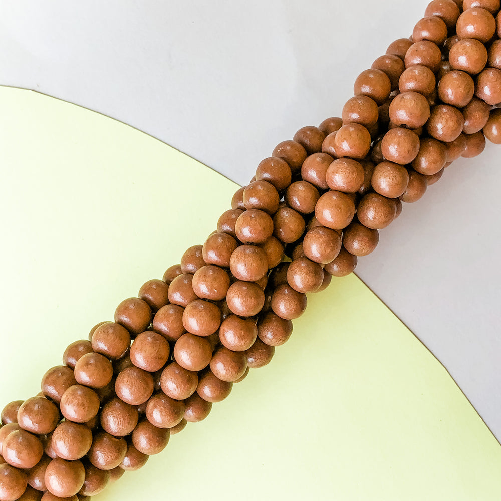 8mm Brown Wood Rounds Strand - Christine White Style