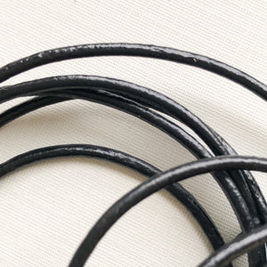2mm Black Round Leather Cord - 6'
