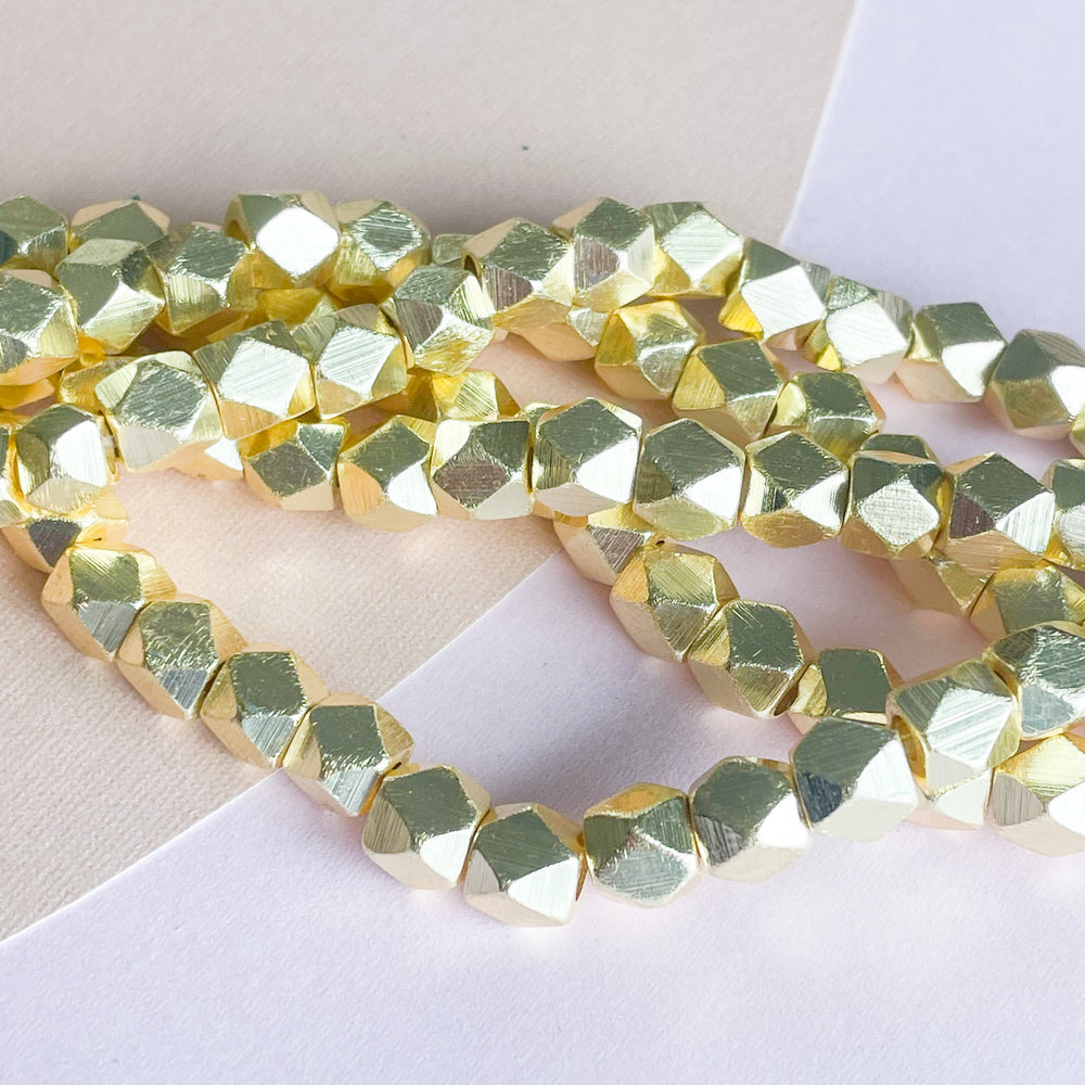 6mm Gold Faceted Nugget Strand