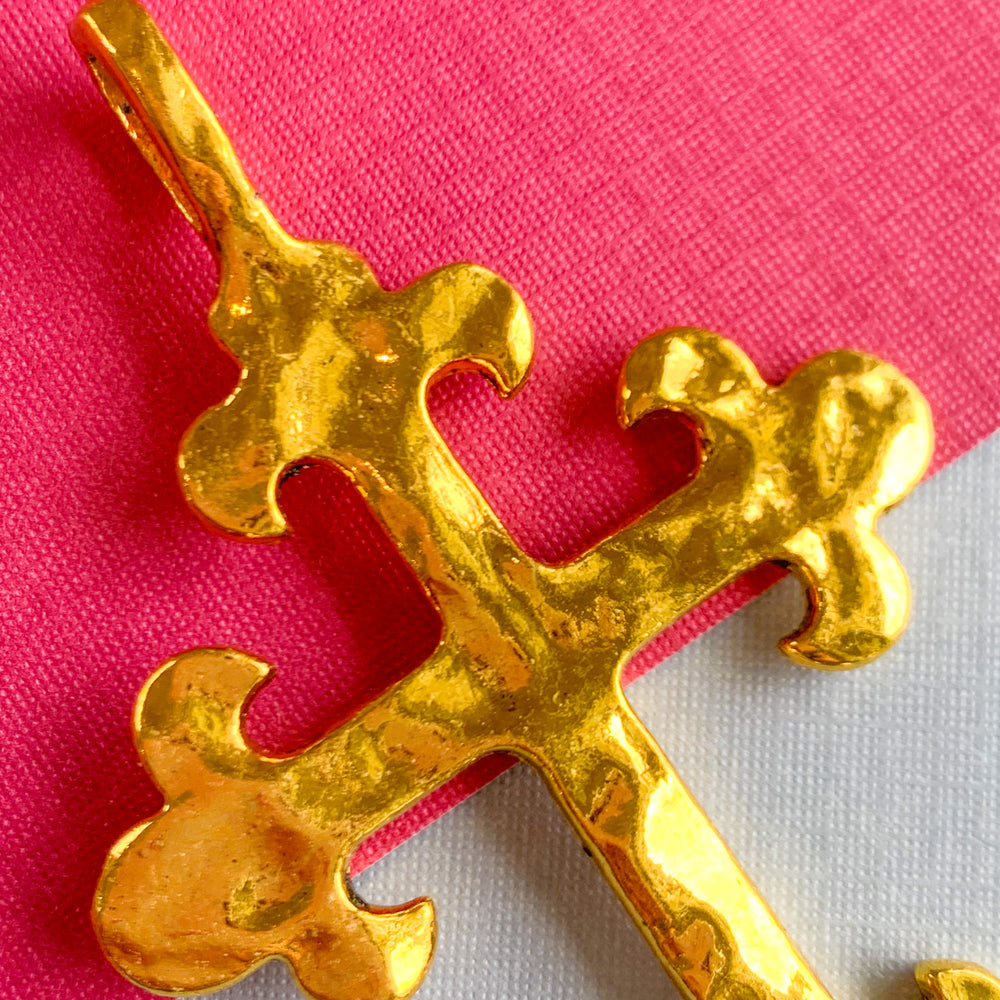 75mm Gold Plated Ornate Cross Pendant