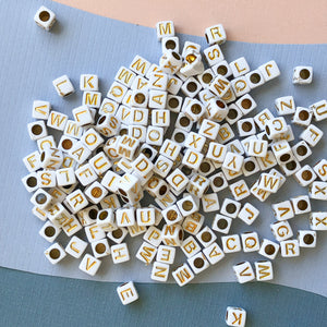 6mm Gold Letter Acrylic Cube Bead Pack