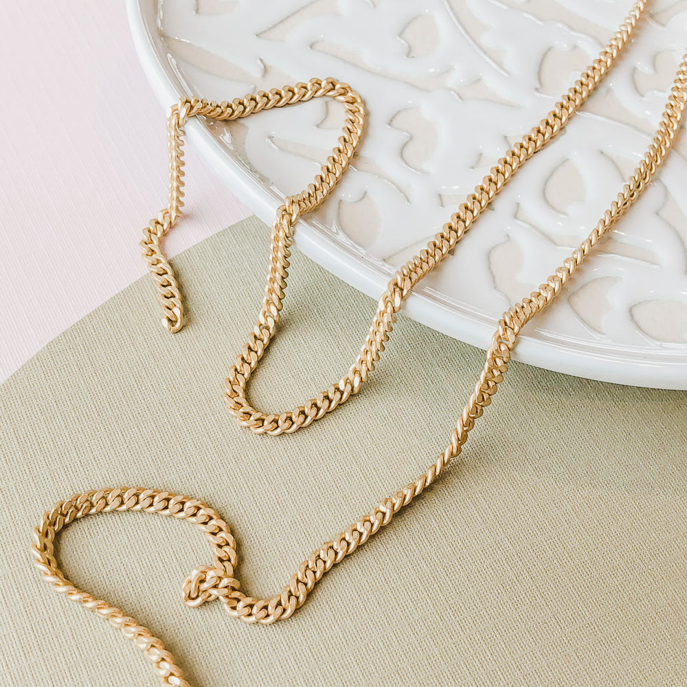 4mm Brushed Gold Flat Curb Chain
