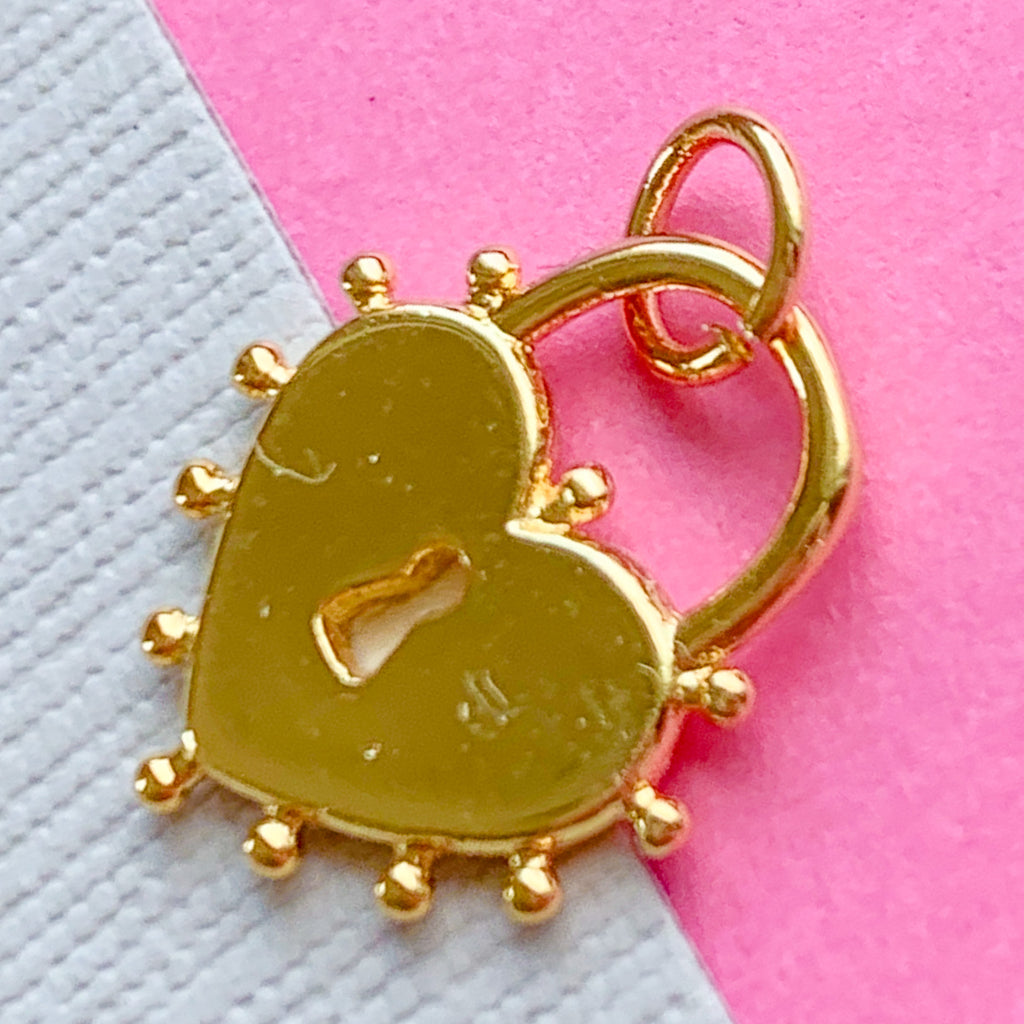 Charm - Lock with Heart Shape Key Hole, Antique Gold