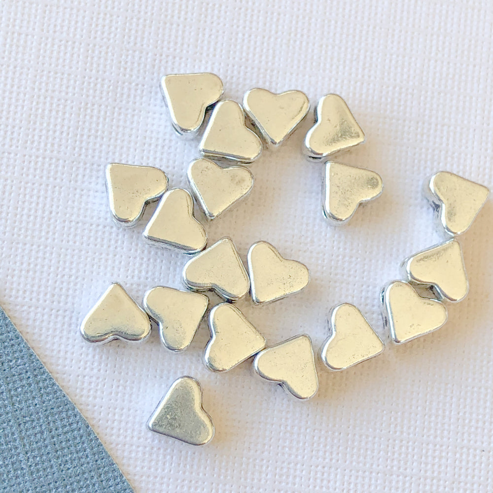 5mm Center-Drilled Silver Pewter Heart Bead - 20 Pack