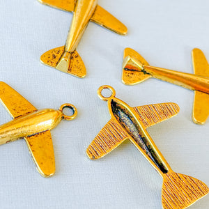 35mm Gold Pewter Airplane Charm - 4 Pack