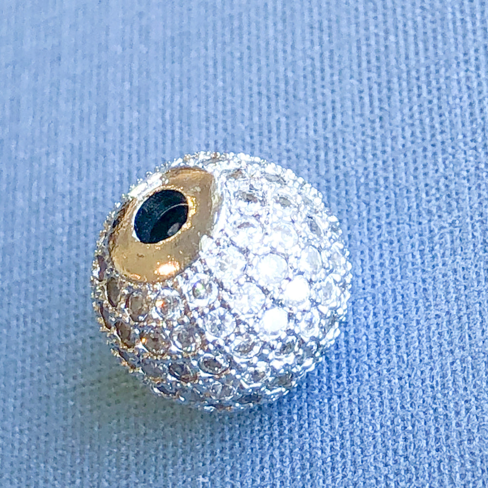12mm Silver Pave Crystal Round Bead