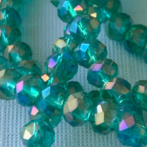 4mm Iridescent Viridian Faceted Chinese Crystal Rondelle Strand