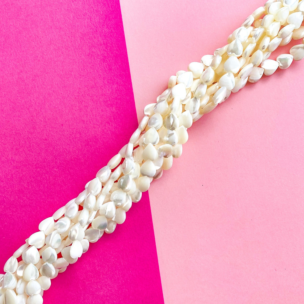 8mm White Mother of Pearl Heart Strand