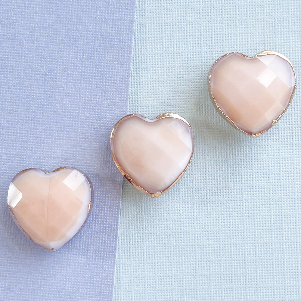 16mm Peachy Pink Faceted Crystal Bezel Heart - 3 Pack