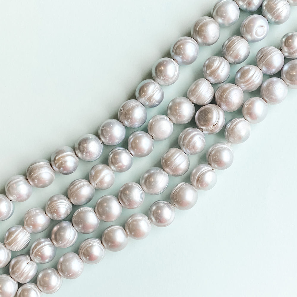 12mm Silver Freshwater Large Holed Pearl Strand