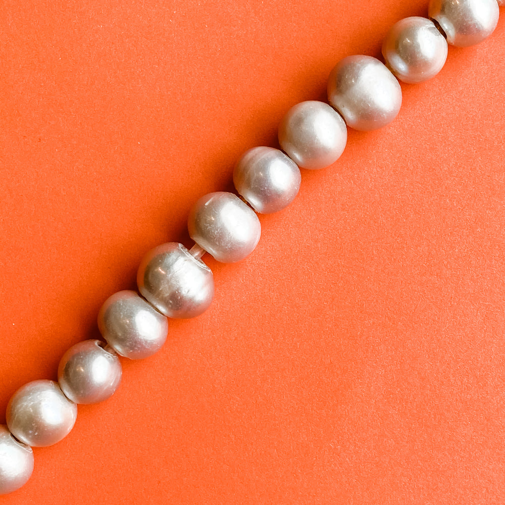 9-10mm Silver Freshwater Large Holed Pearl Strand
