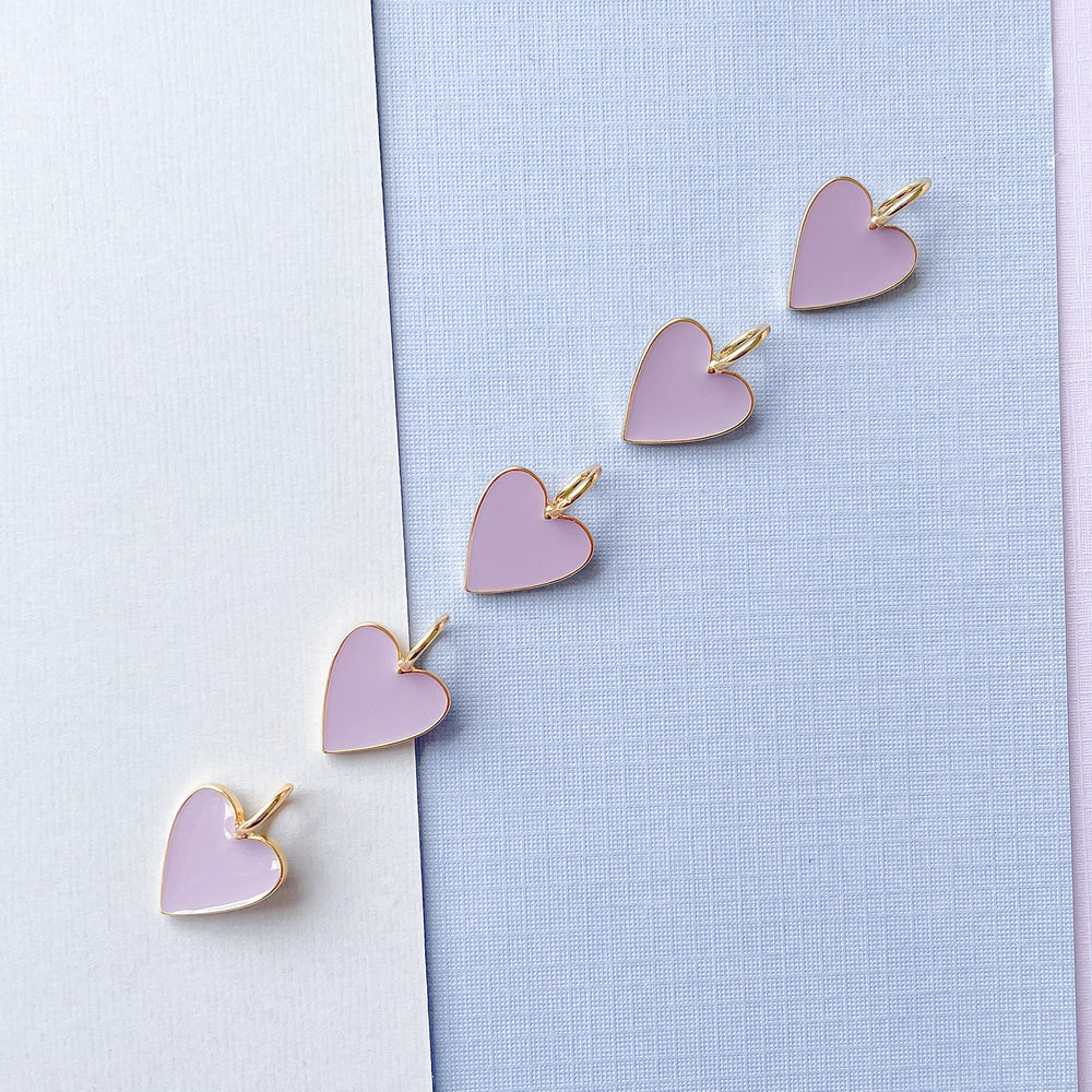 14mm Lavender Enamel Gold Heart Pendant