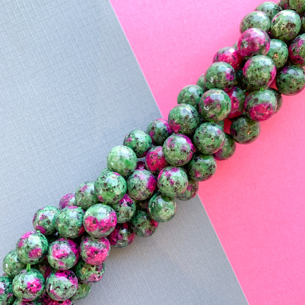 10mm Faceted Ruby Zoisite Spotted Jade Round Strand – Beads, Inc.