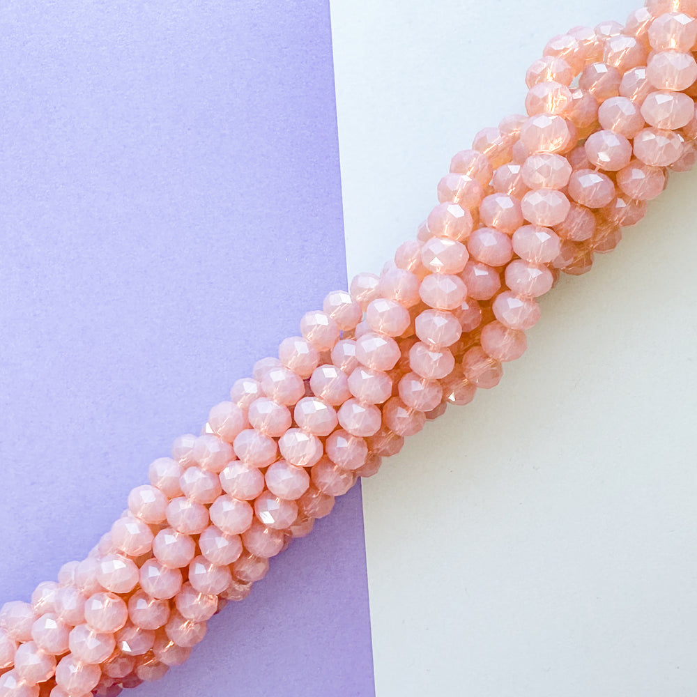 8mm Rosewater Pink Faceted Crystal Rondelle Strand